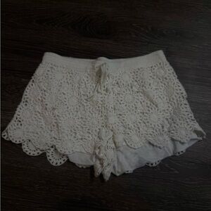 High Waist White Crochet Shorts